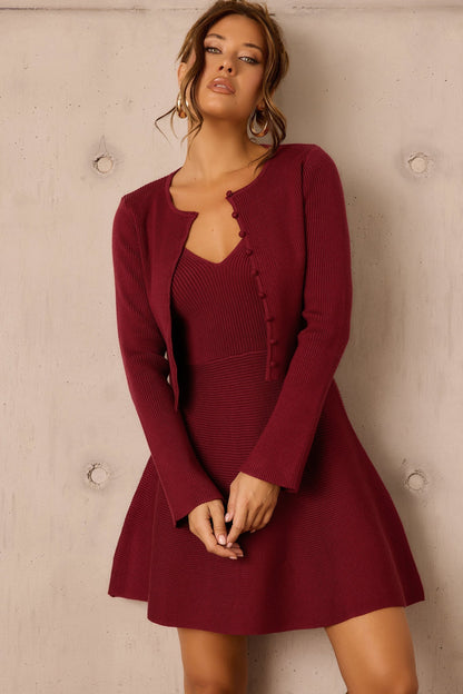 Tasha Knit Mini Dress Set - Wine