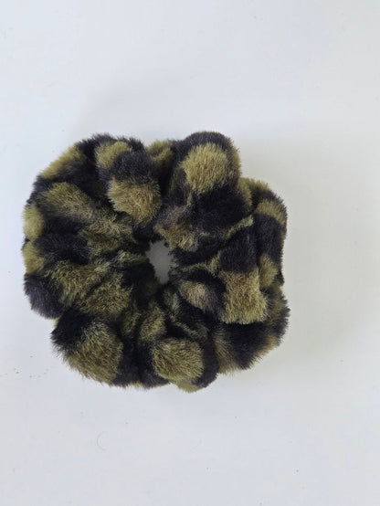 Teddy Fluffy Scrunchie Green Print
