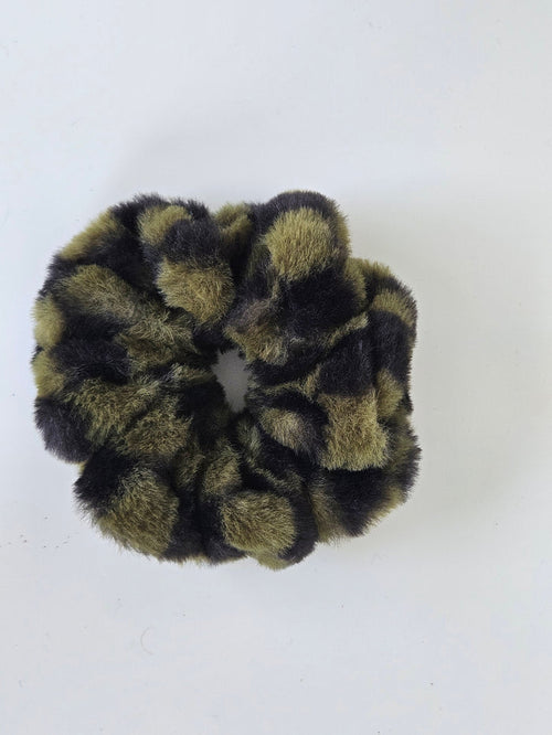 Teddy Fluffy Scrunchie Green Print