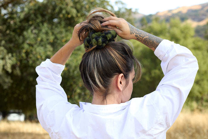 Teddy Fluffy Scrunchie Green Print