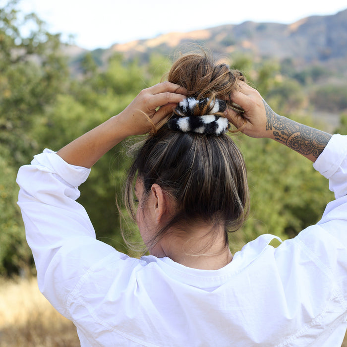 Teddy Fluffy Scrunchie Green Print