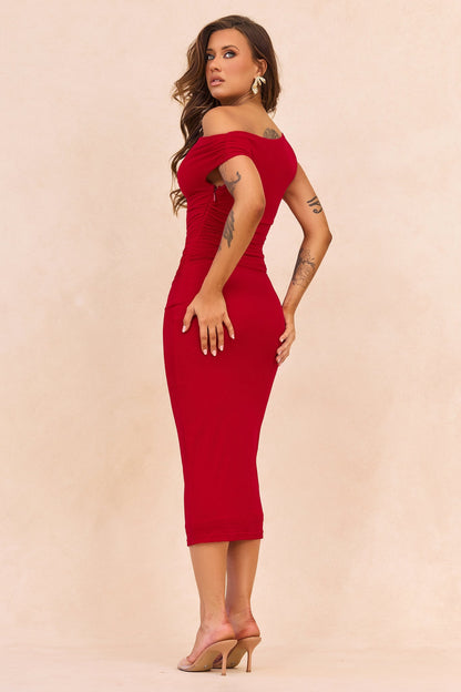Terracotta Whisper Midi Dress - Red