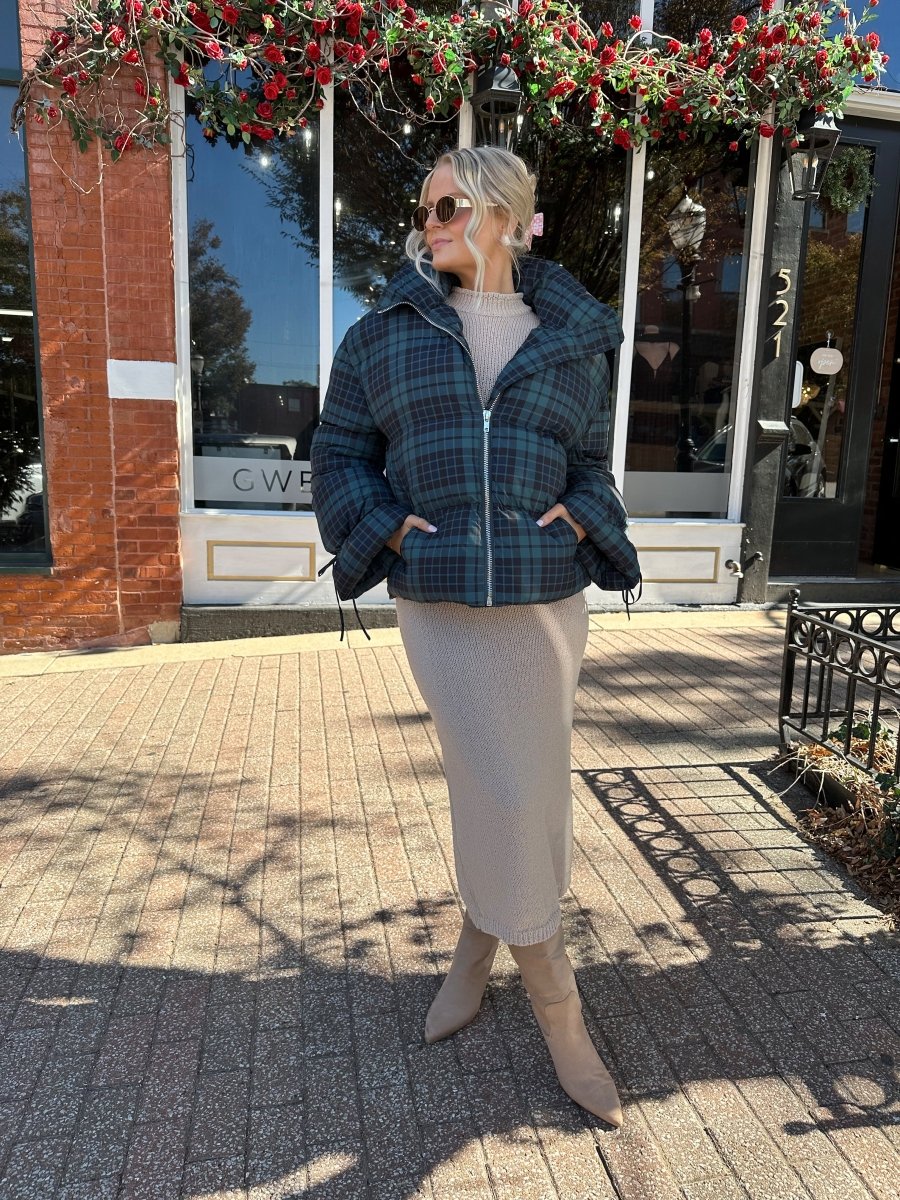 Veronica Navy Plaid Puffer Coat