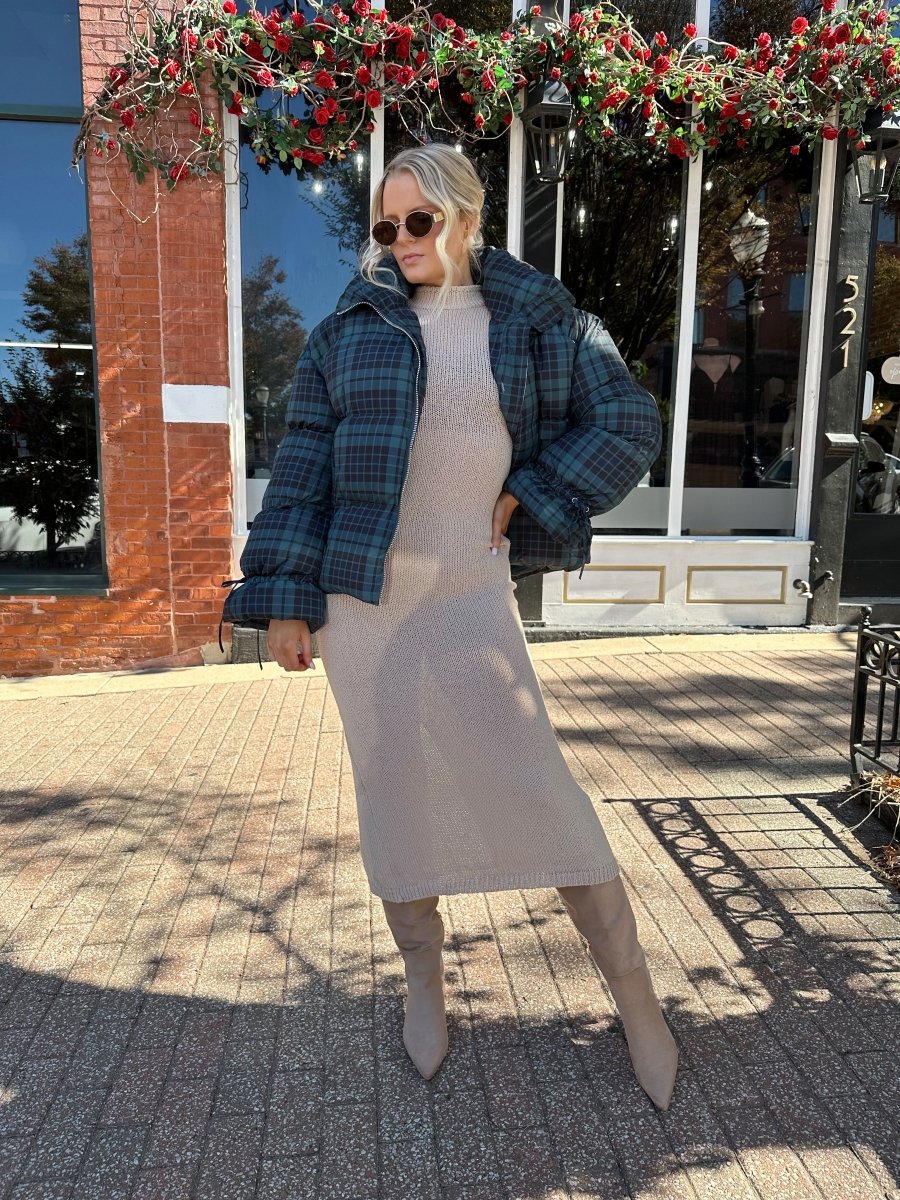 Veronica Navy Plaid Puffer Coat
