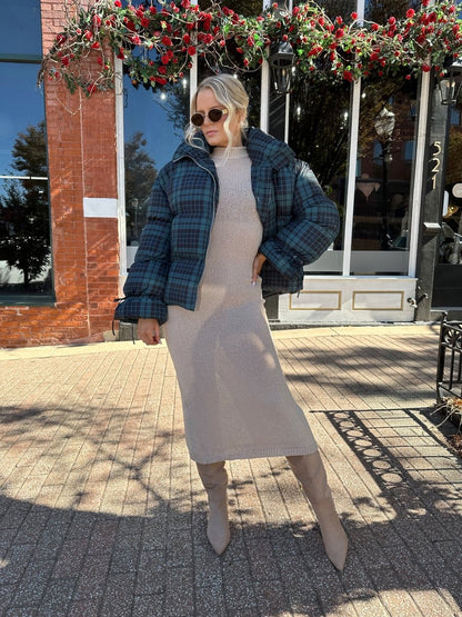 Veronica Navy Plaid Puffer Coat