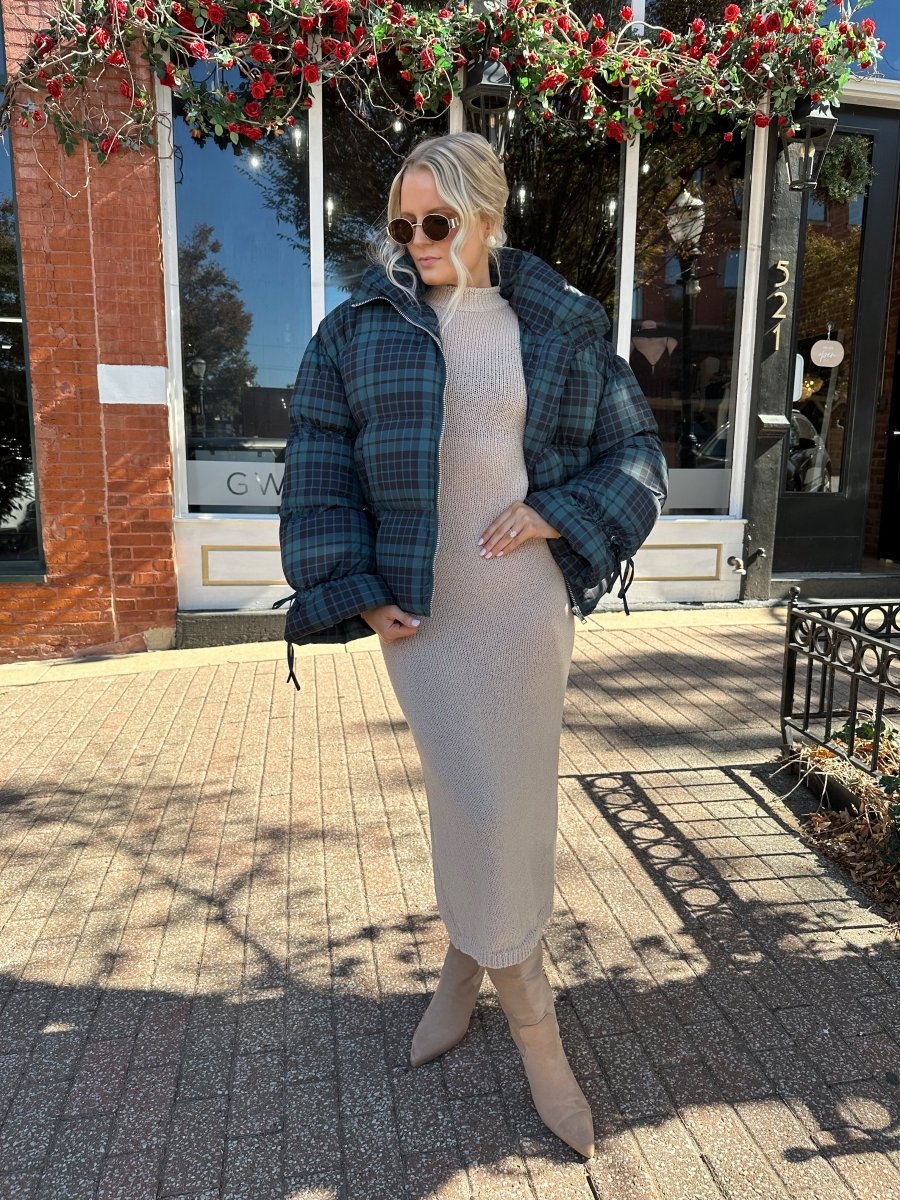 Veronica Navy Plaid Puffer Coat