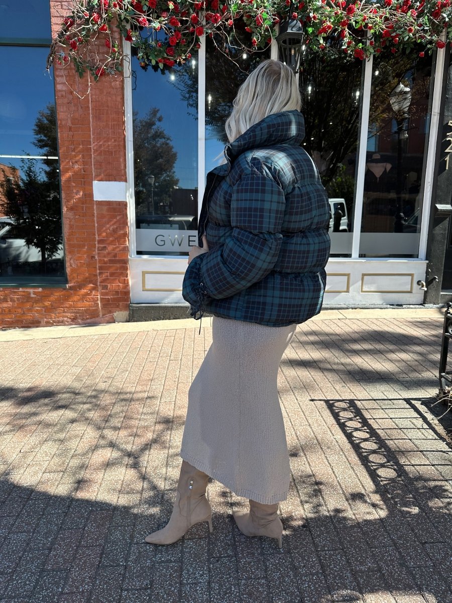 Veronica Navy Plaid Puffer Coat